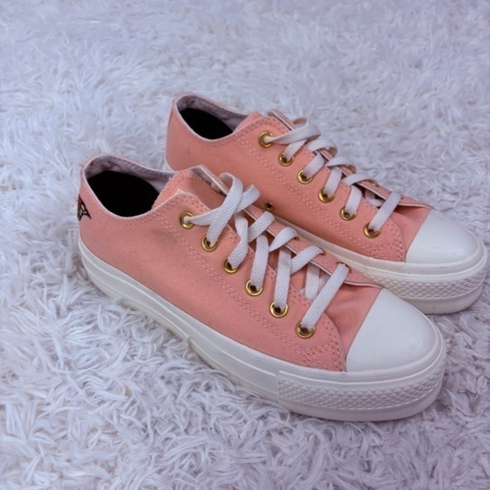 CONVERSE YOU Pink platform embroidered butterfly Canvas Sneakers size 8